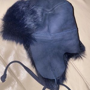 Jcrew Navy blue shearling trapper hat